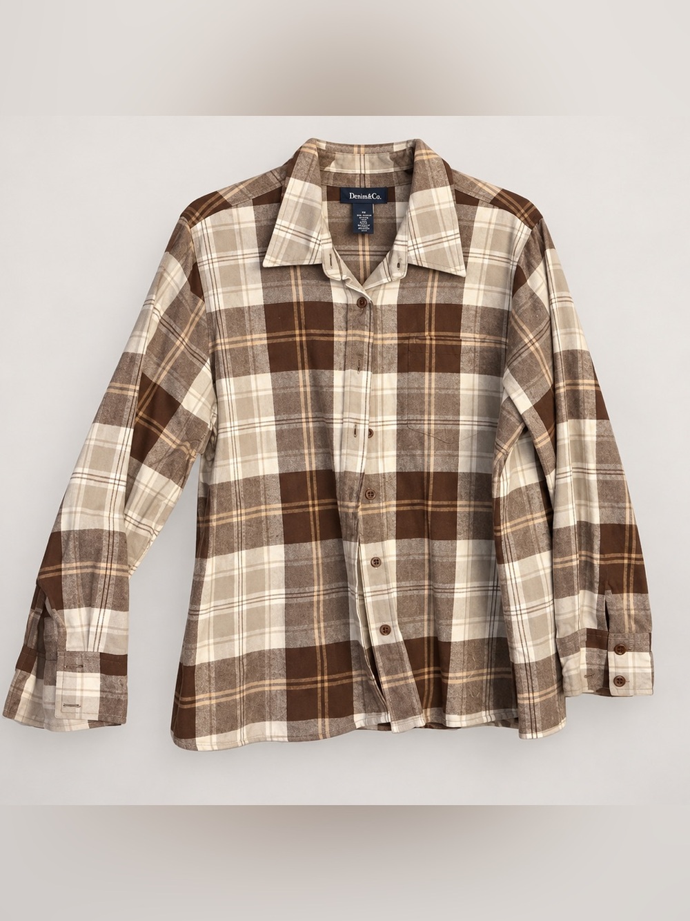 Denim&Co Brown and Cream Plaid Lightweight Shirt Jacket